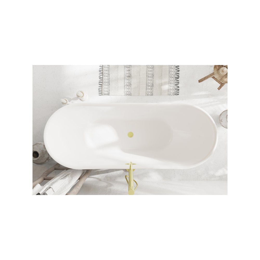 67 inch Bathtub in Glossy White with Brushed Gold Trim. Picture 4