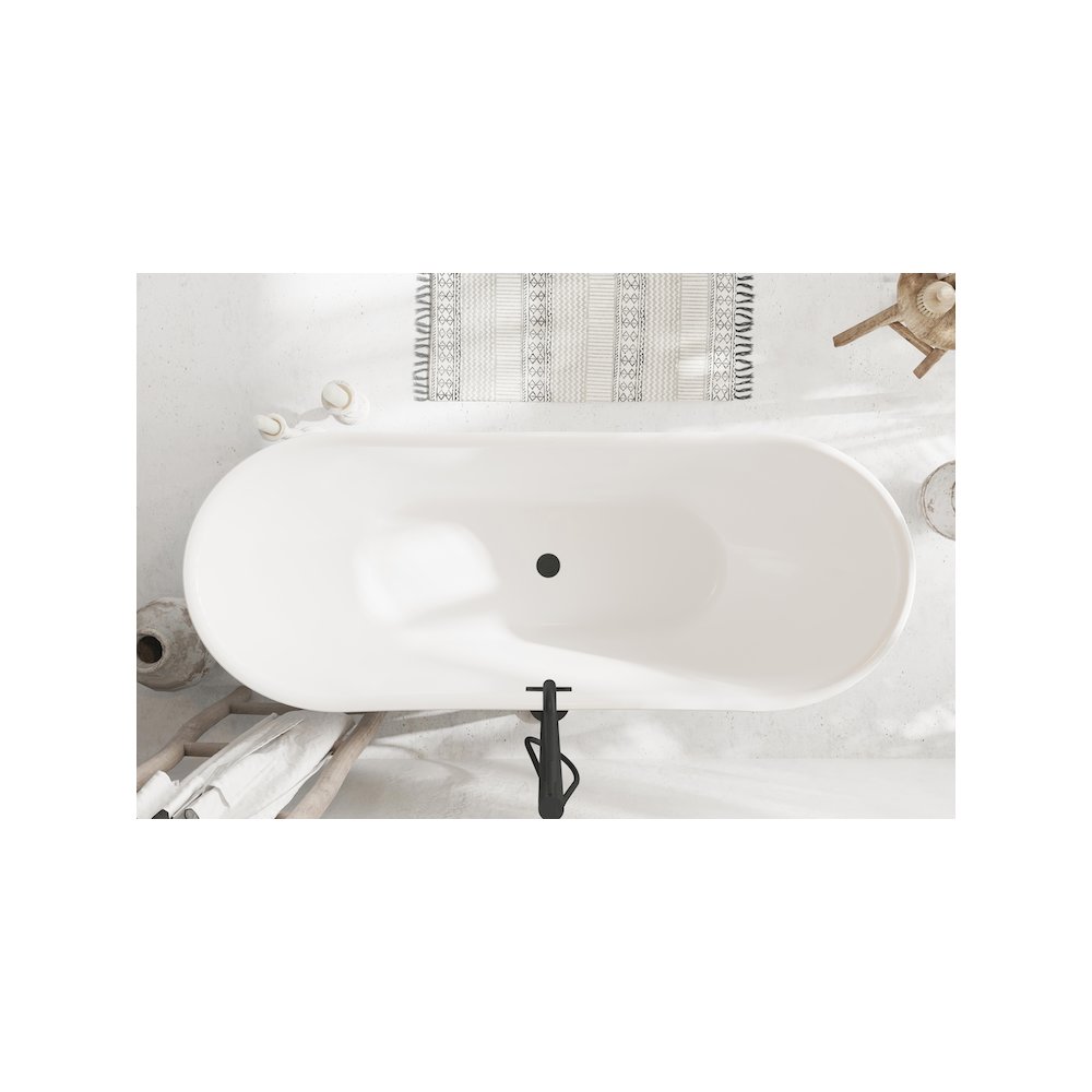 67 inch Bathtub in Glossy White with Matte Black Trim. Picture 4