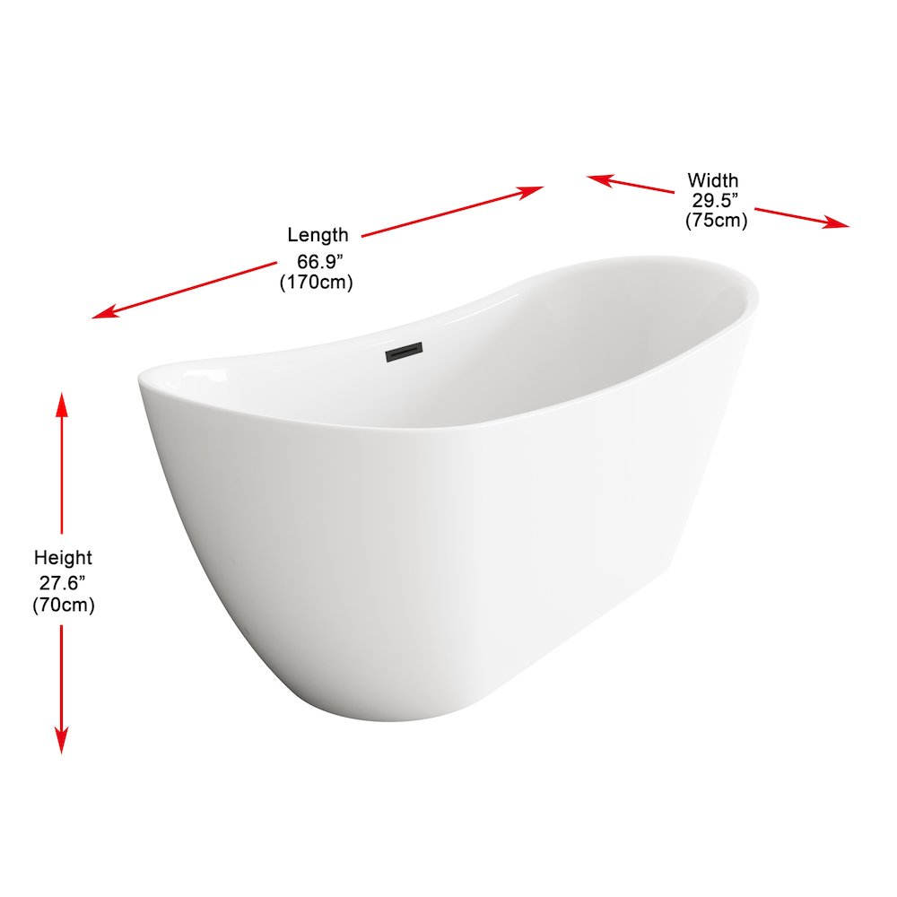 67 inch Bathtub in Glossy White with Matte Black Trim. Picture 8