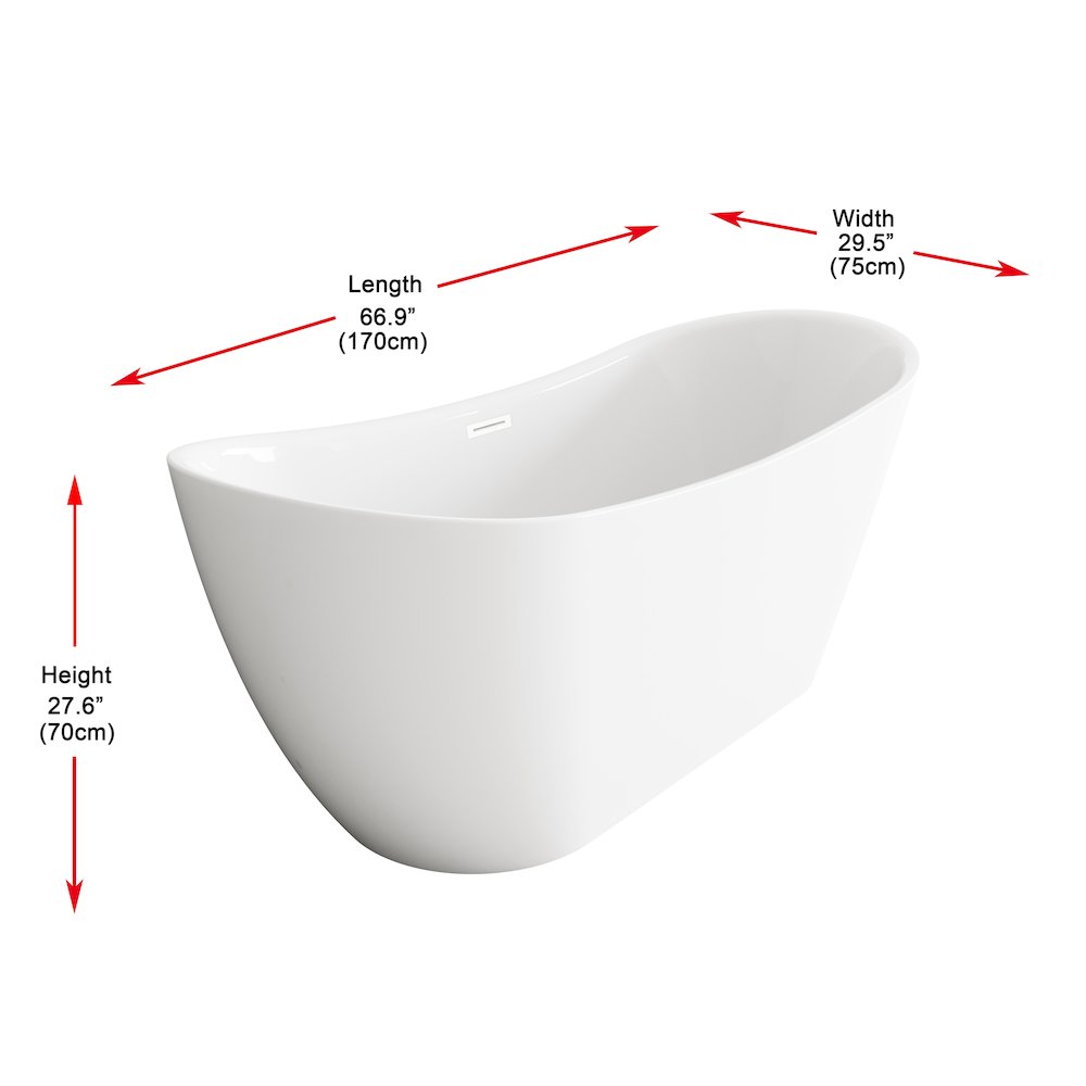67 inch Bathtub in Glossy White with Polished White Trim. Picture 8