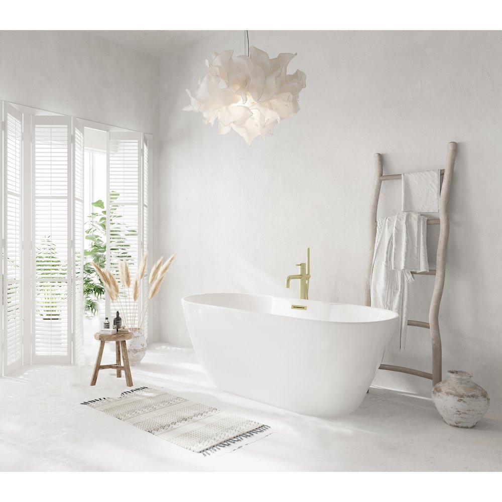 59 inch Bathtub in Glossy White with Brushed Gold Trim. Picture 3