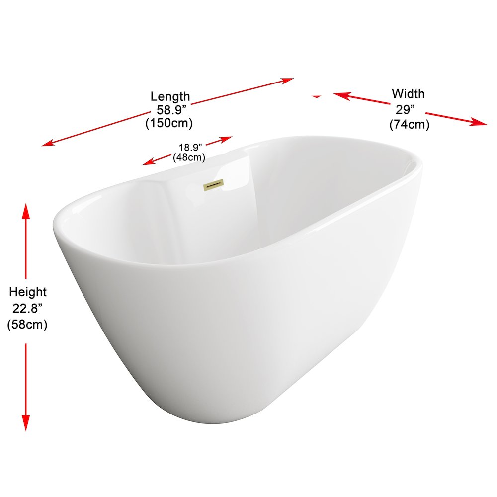59 inch Bathtub in Glossy White with Brushed Gold Trim. Picture 8