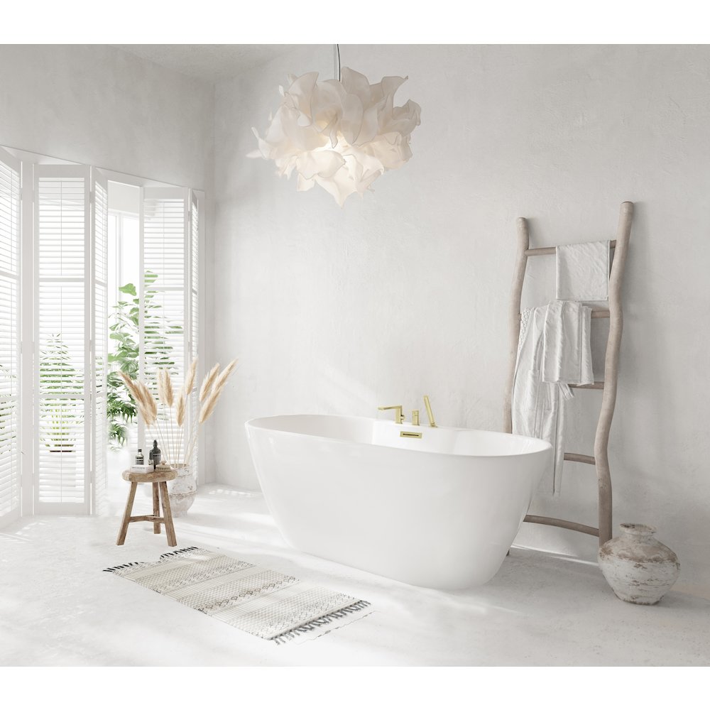 59 inch Bathtub in Glossy White with Brushed Gold Trim. Picture 10