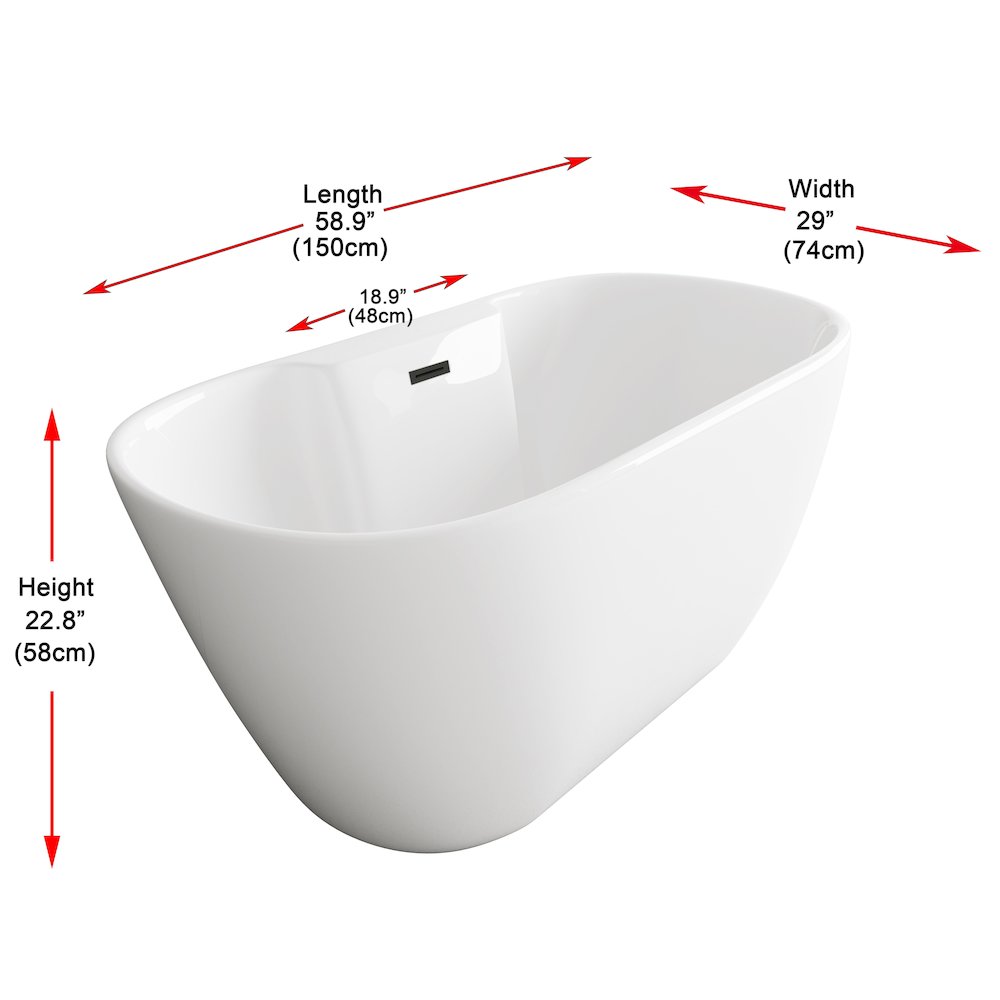 59 inch Bathtub in Glossy White with Matte Black Trim. Picture 8