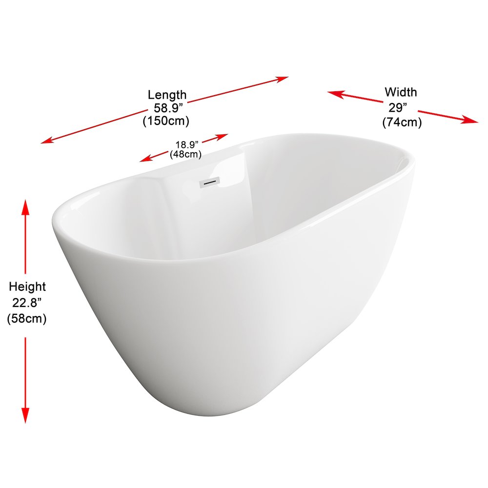 59 inch Bathtub in Glossy White with Chrome Trim. Picture 8