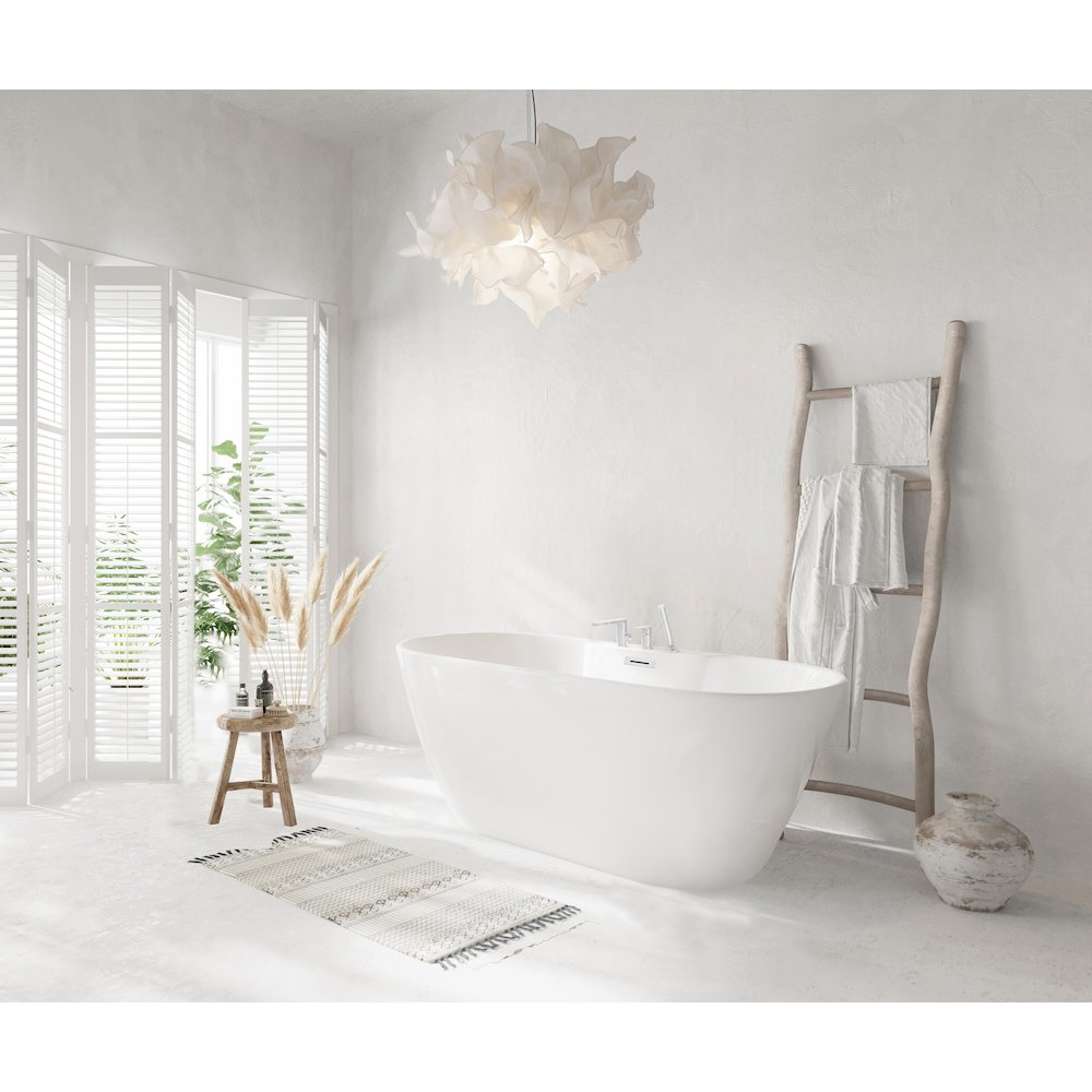 59 inch Bathtub in Glossy White with Chrome Trim. Picture 10