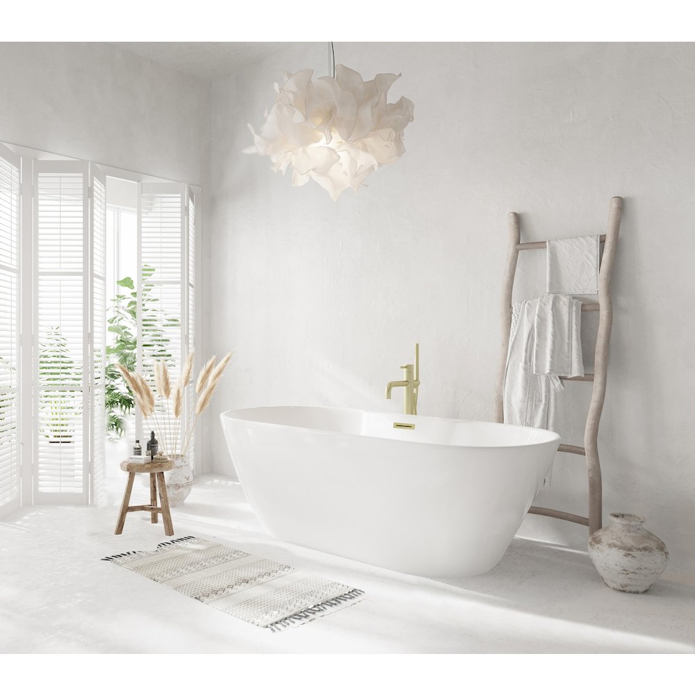 67 inch Bathtub in Glossy White with Brushed Gold Trim. Picture 3