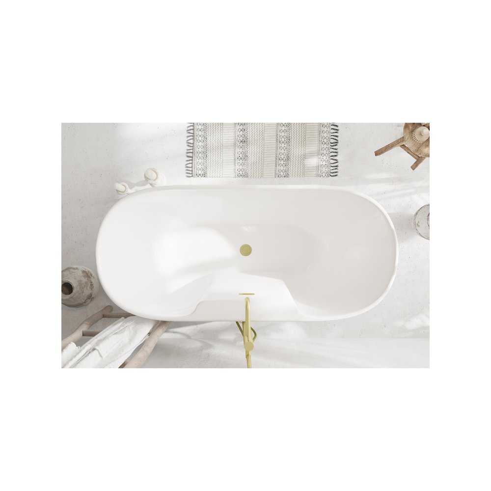67 inch Bathtub in Glossy White with Brushed Gold Trim. Picture 4