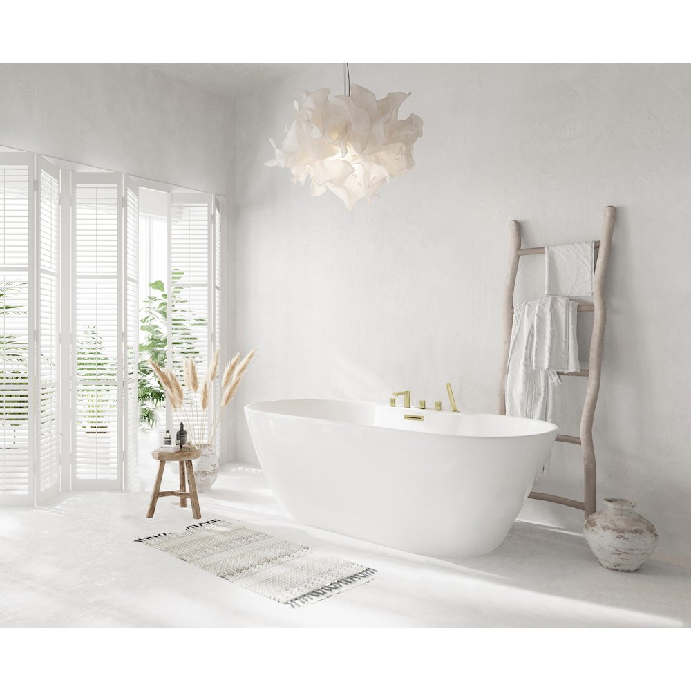 67 inch Bathtub in Glossy White with Brushed Gold Trim. Picture 10