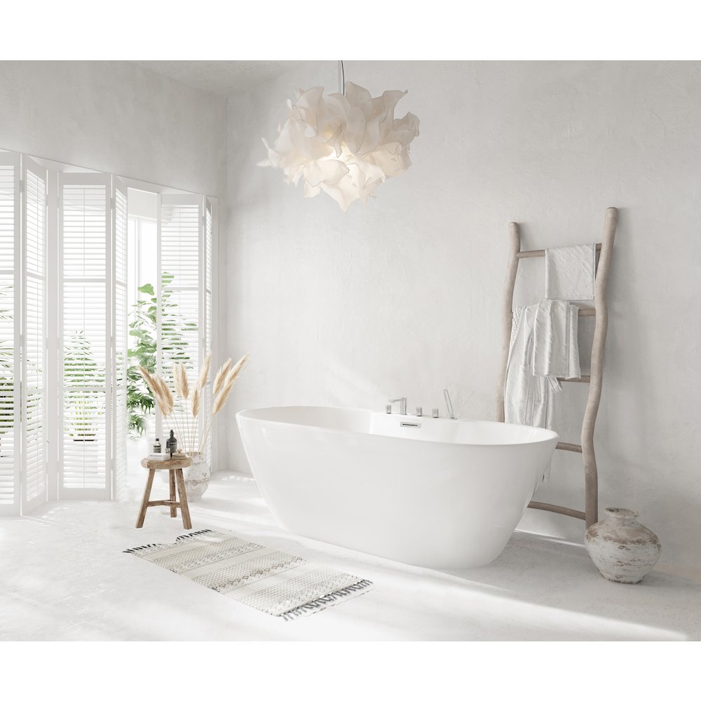 67 inch Bathtub in Glossy White with Brushed Nickel Trim. Picture 10