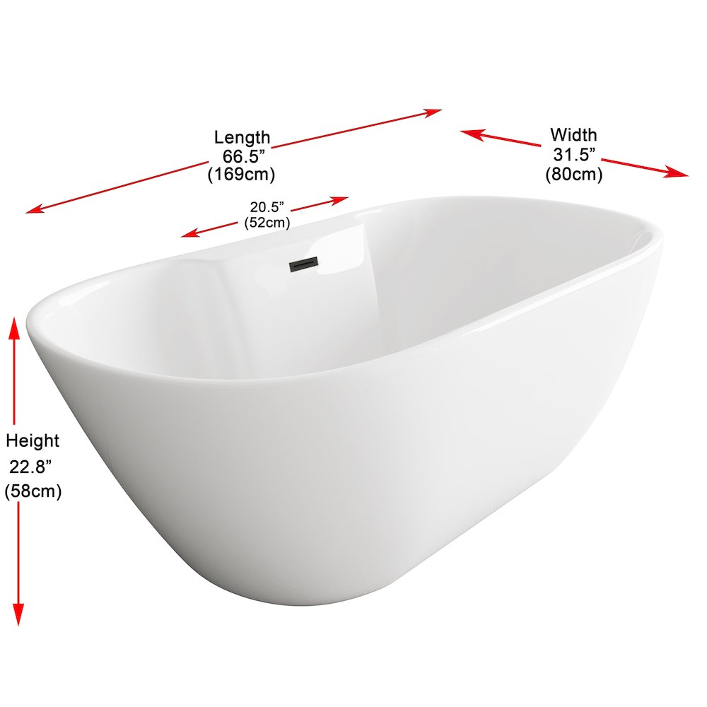 67 inch Bathtub in Glossy White with Matte Black Trim. Picture 8