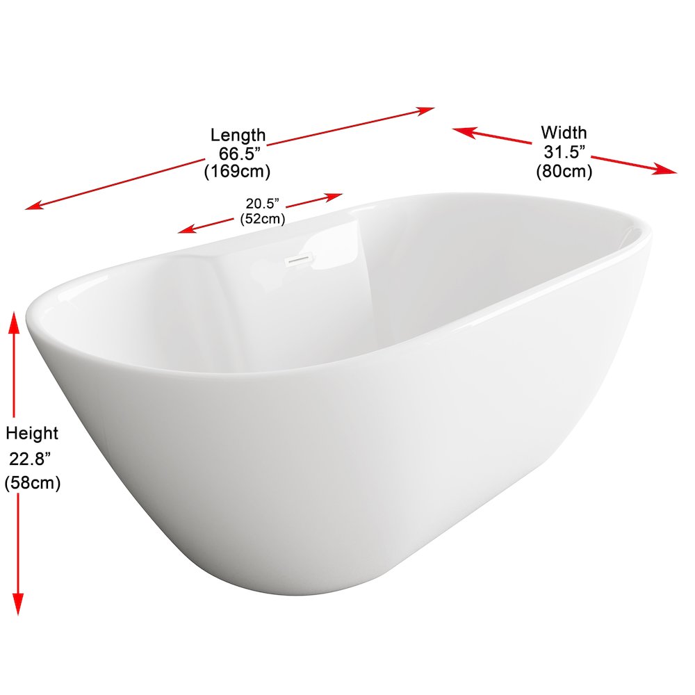 67 inch Bathtub in Glossy White with Polished White Trim. Picture 8
