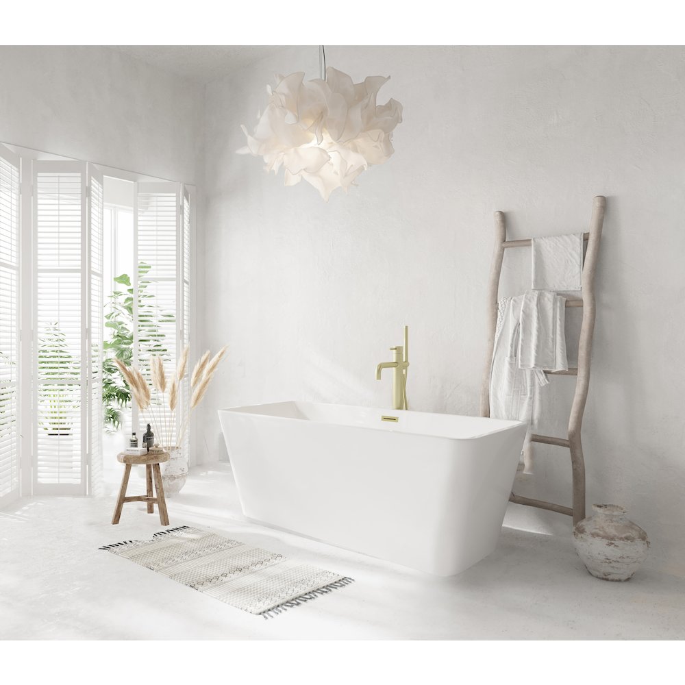 59 inch Bathtub in Glossy White with Brushed Gold Trim. Picture 3