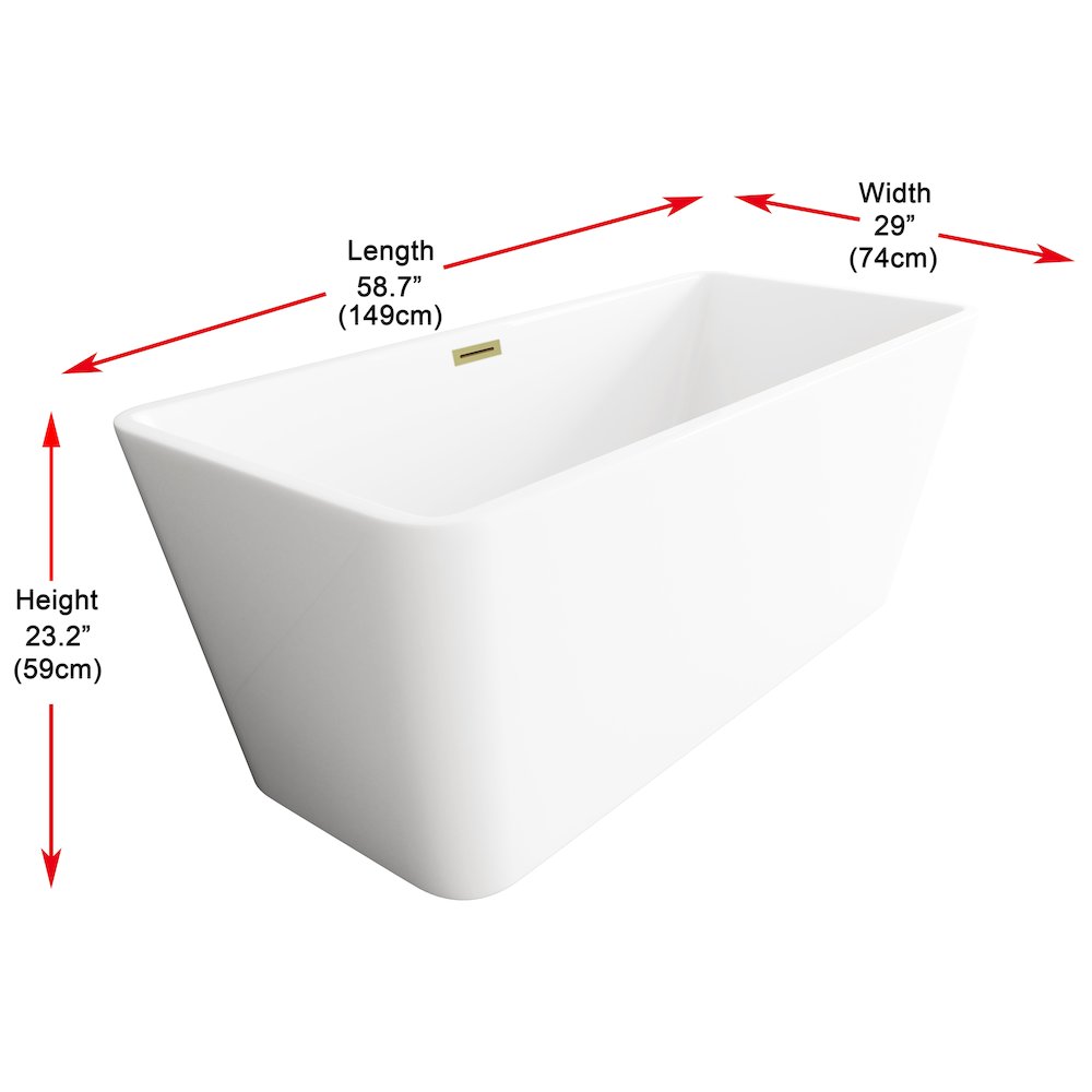 59 inch Bathtub in Glossy White with Brushed Gold Trim. Picture 8