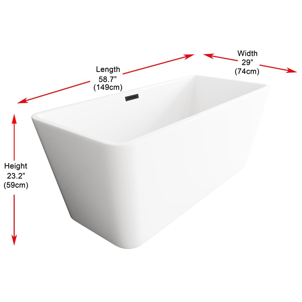 59 inch Bathtub in Glossy White with Matte Black Trim. Picture 8