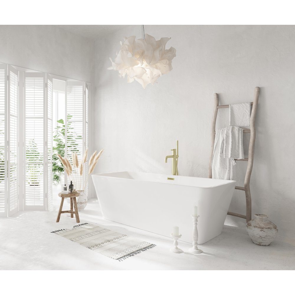 67 inch Bathtub in Glossy White with Brushed Gold Trim. Picture 3