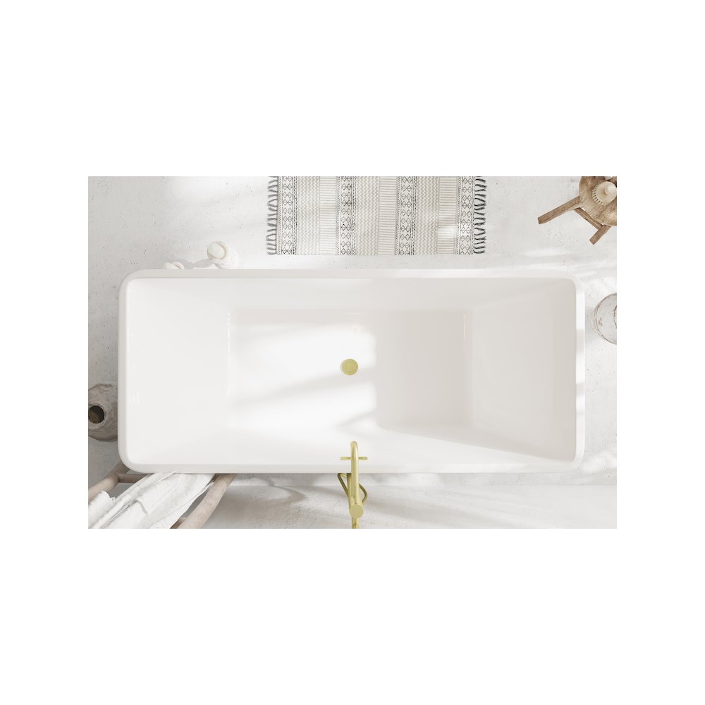 67 inch Bathtub in Glossy White with Brushed Gold Trim. Picture 4