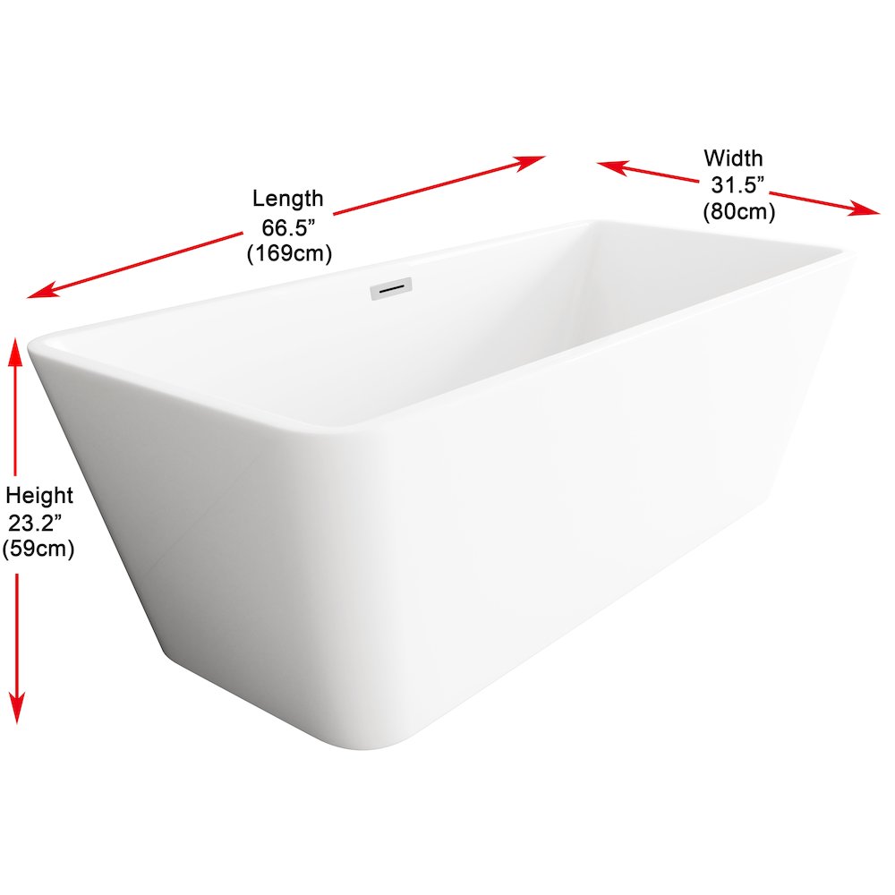 67 inch Bathtub in Glossy White with Chrome Trim. Picture 8