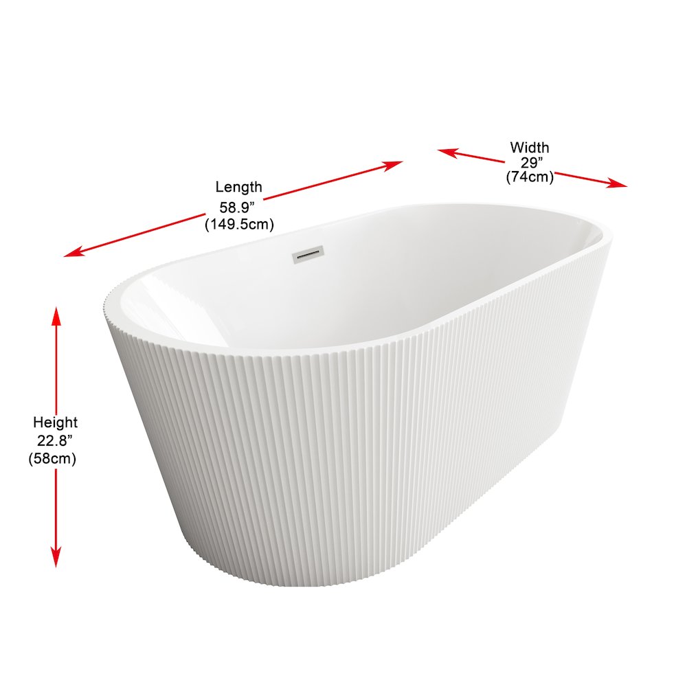 59 inch Bathtub in Glossy White with Brushed Nickel Trim. Picture 8