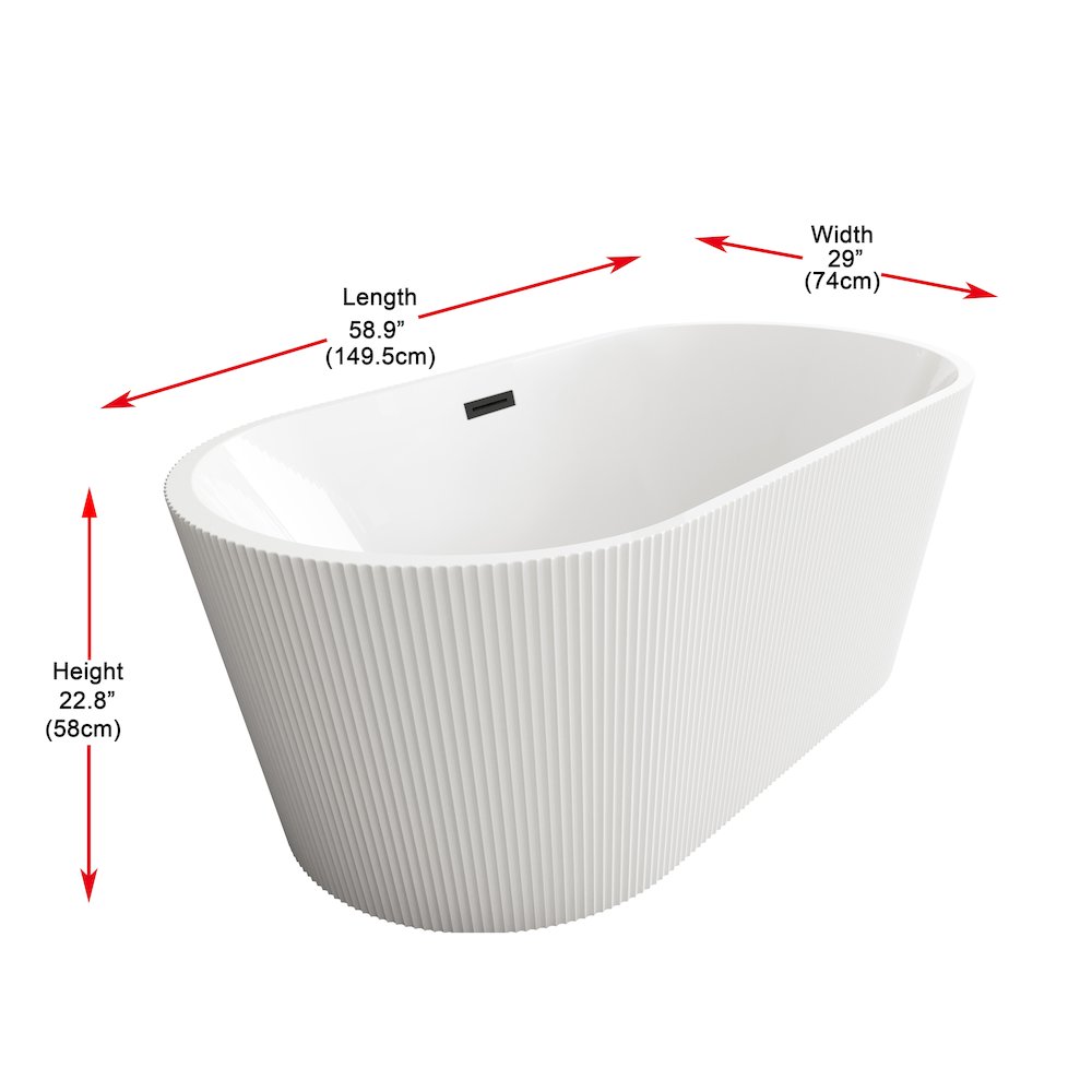 59 inch Bathtub in Glossy White with Matte Black Trim. Picture 8