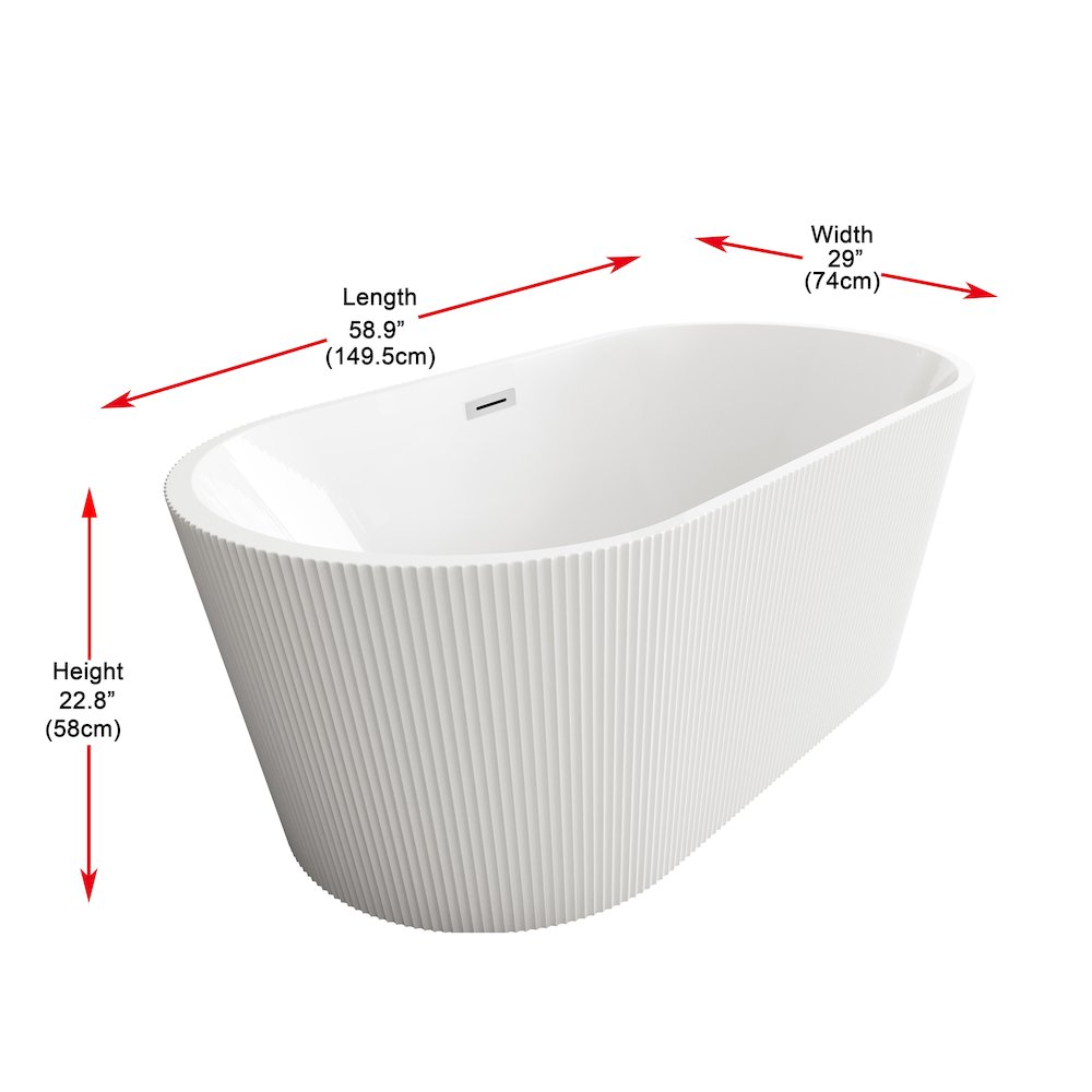 59 inch Bathtub in Glossy White with Chrome Trim. Picture 8