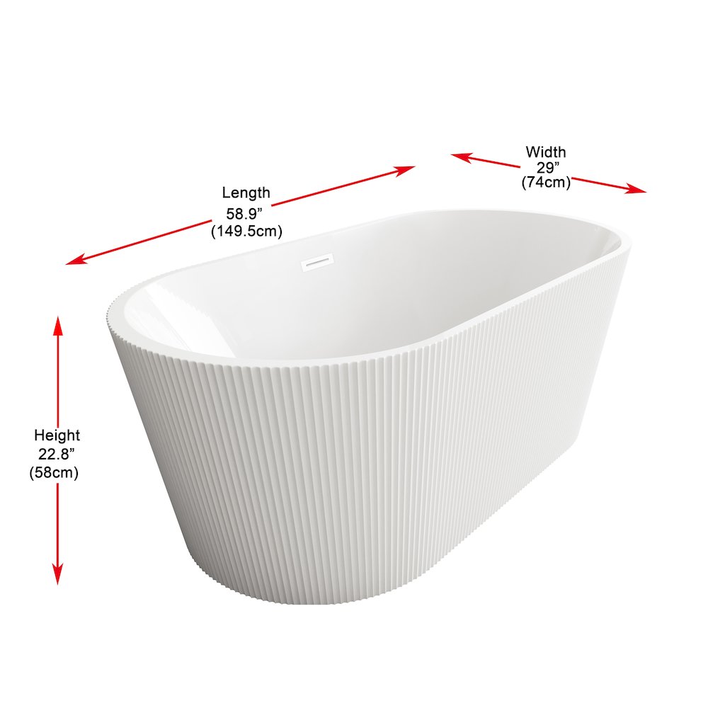 59 inch Bathtub in Glossy White with Polished White Trim. Picture 8