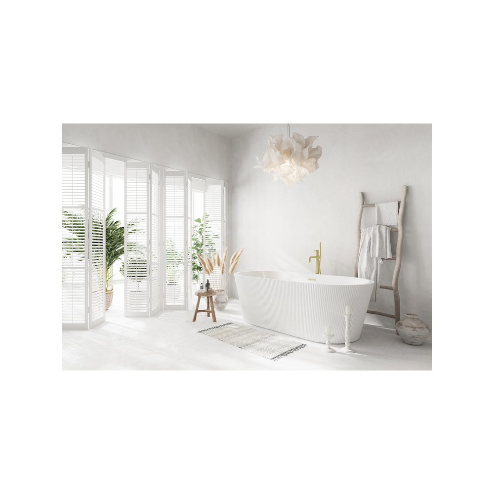 67 inch Bathtub in Glossy White with Brushed Gold Trim. Picture 3