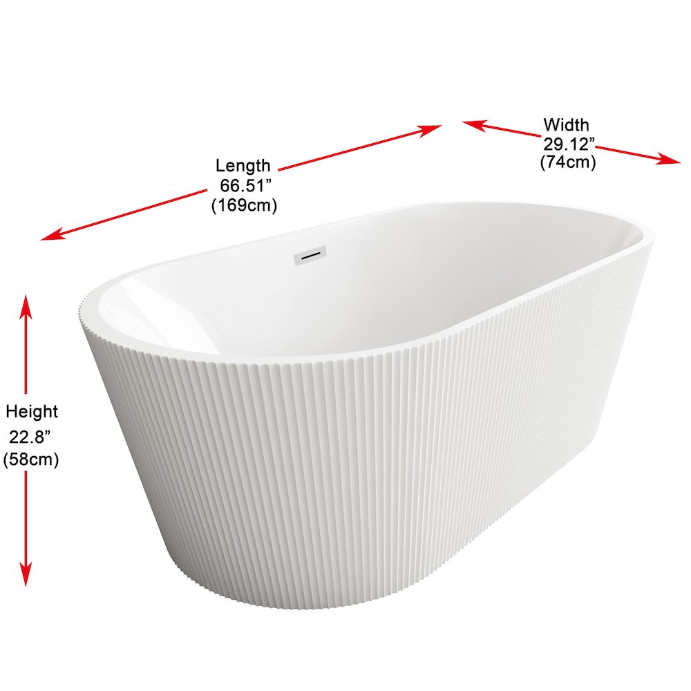 67 inch Bathtub in Glossy White with Chrome Trim. Picture 8