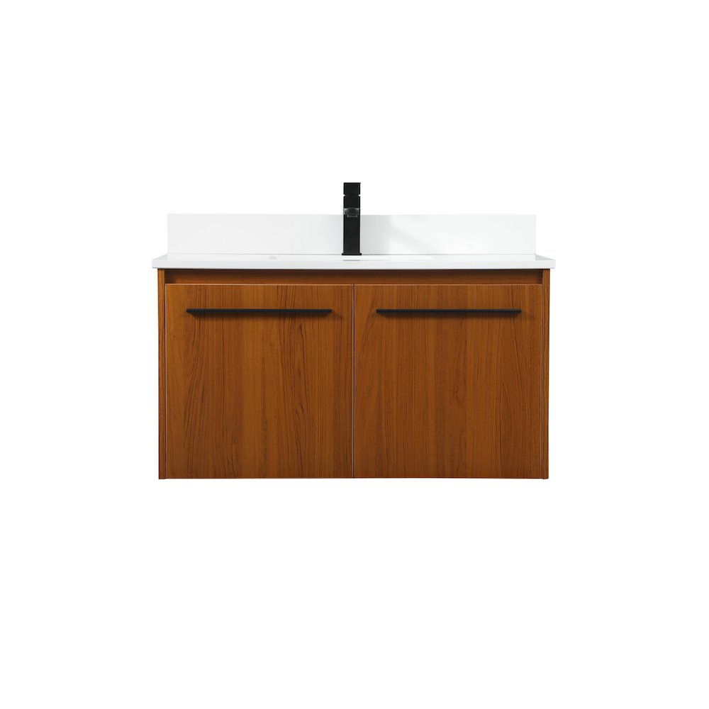 36 Inch Single Bathroom Vanity In Teak With Backsplash. Picture 1