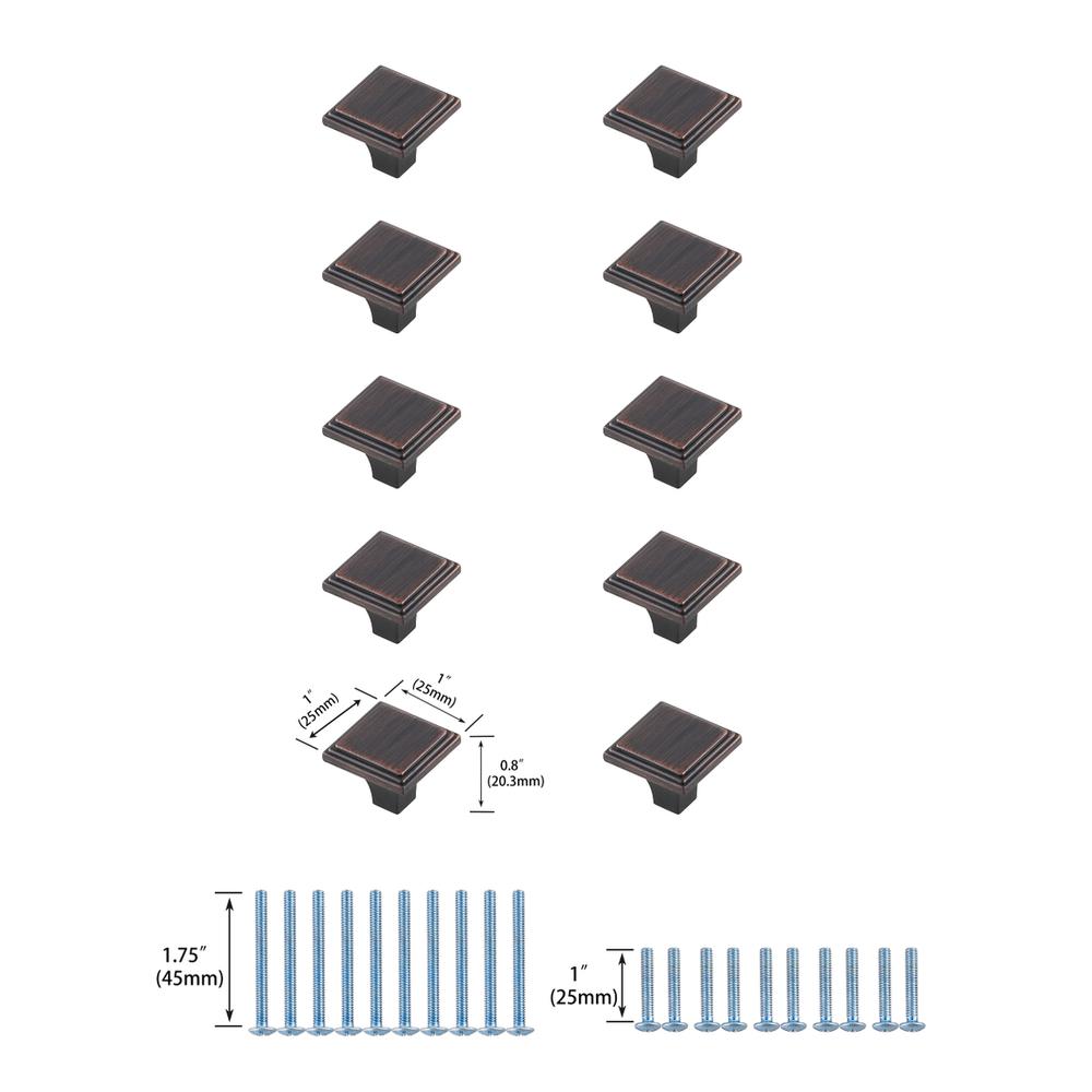 Wilow 1" Oil-rubbed Bronze Square Knob Multipack (Set of 10). Picture 5
