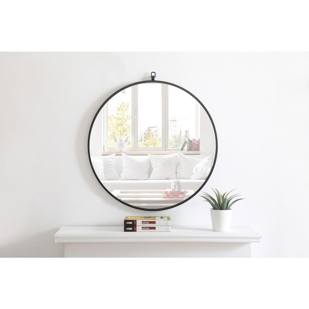 Metal frame Round Mirror with decorative hook 28 inch Black finish. Picture 2