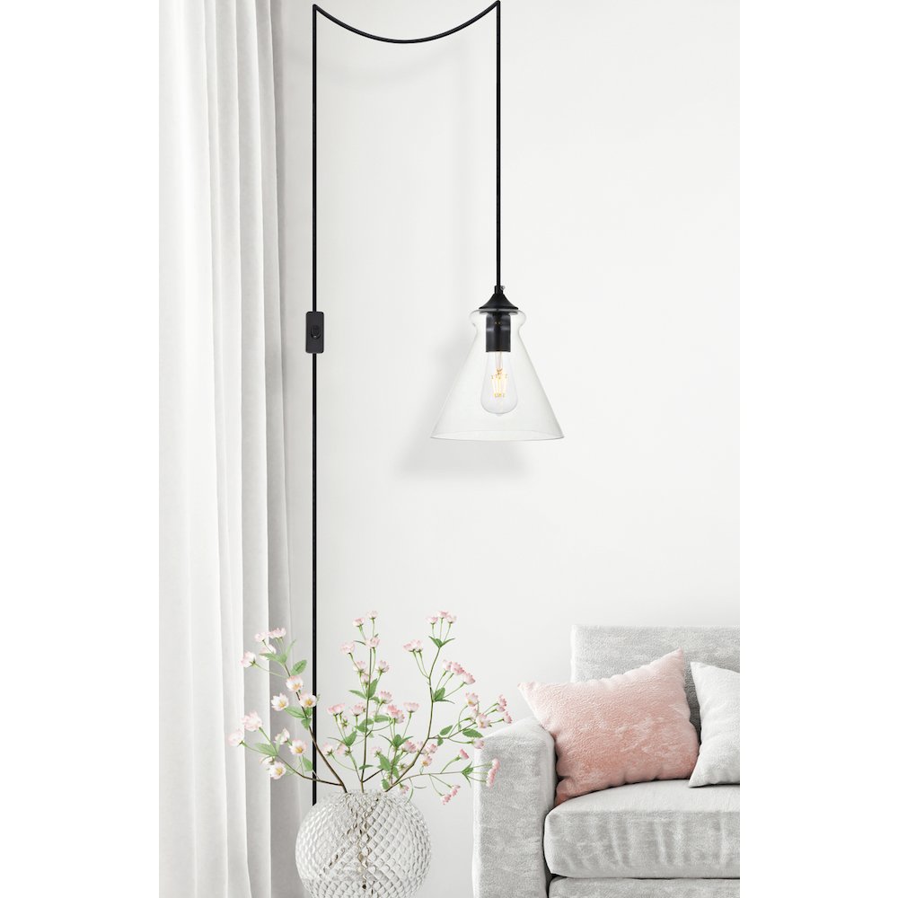 Destry 1 Light Black Plug-In Pendant With Clear Glass. Picture 6