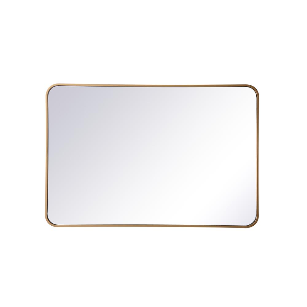 Soft corner metal rectangular mirror 27x40 inch in Brass. Picture 1