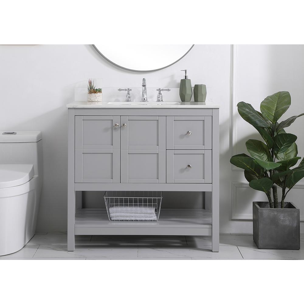 36 inch Single Bathroom Vanity in Gray with Backsplash. Picture 14