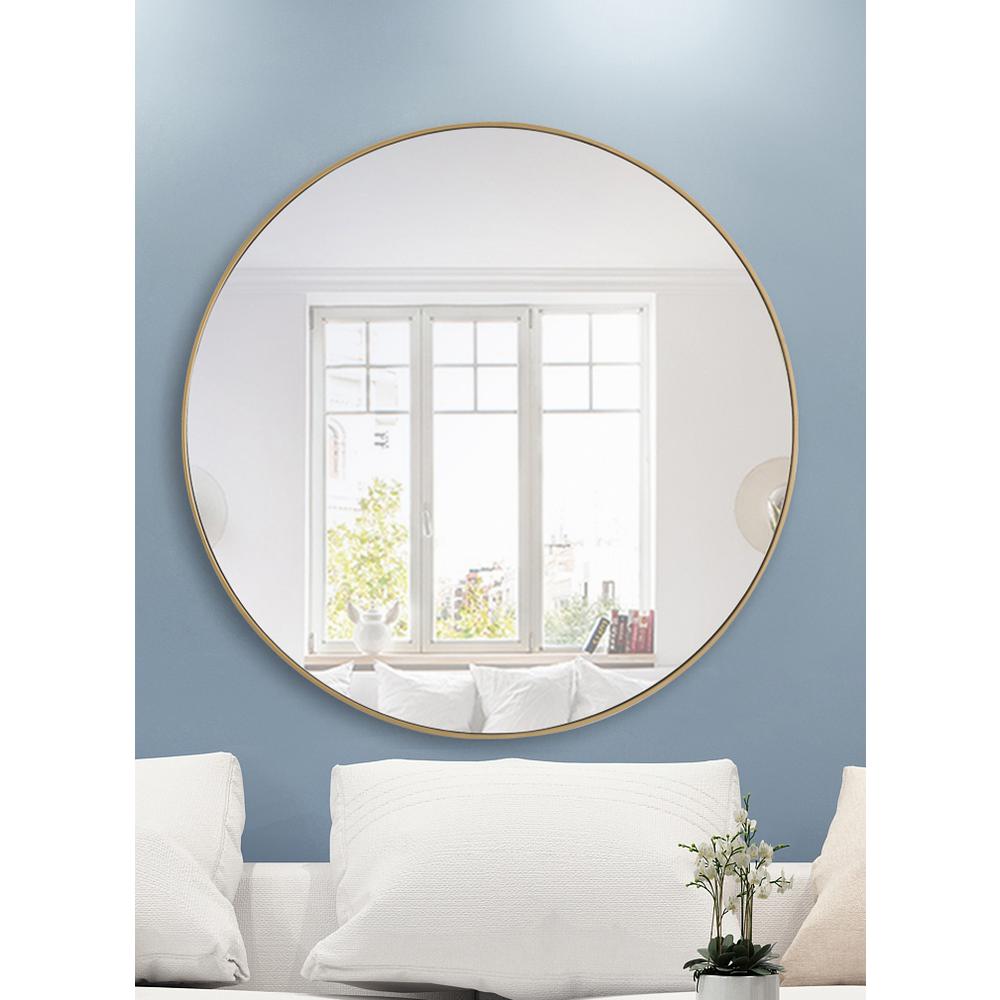 Metal frame Round Mirror 48 inch Brass finish. Picture 9