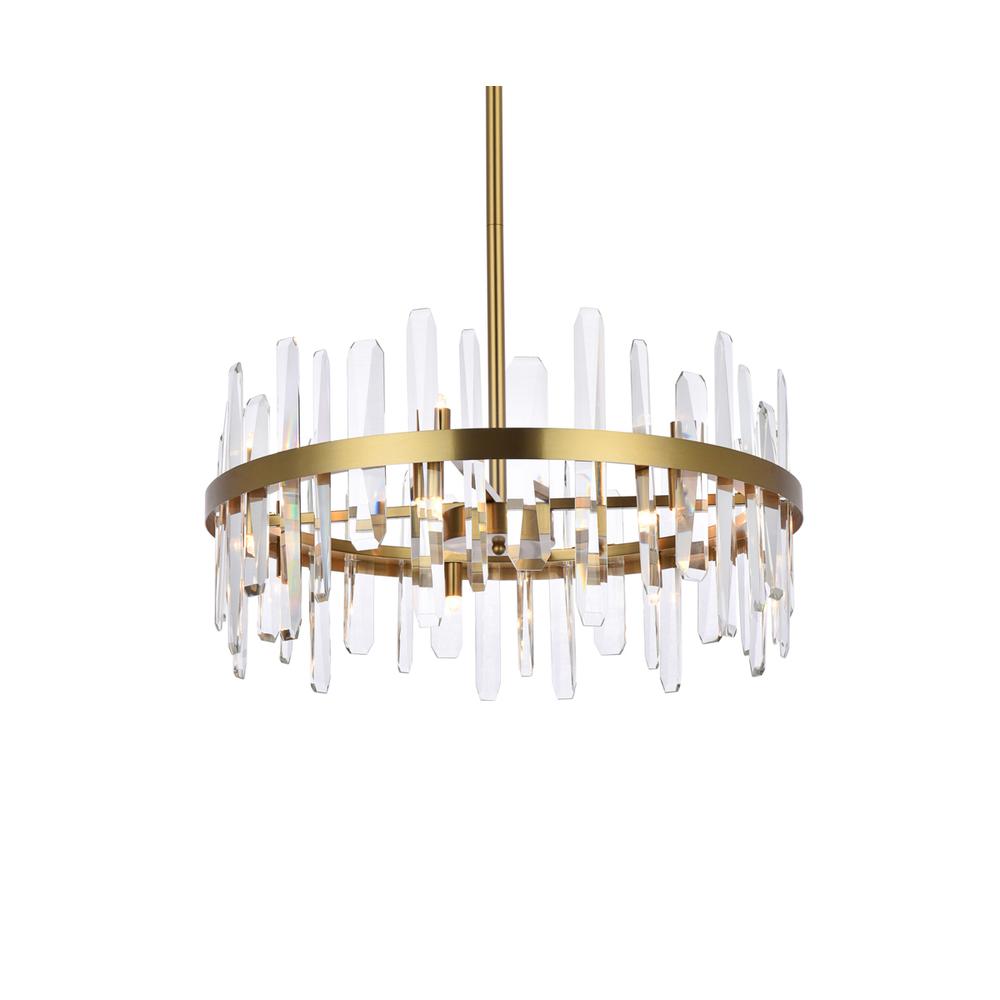 Serena 25 inch crystal round pendant in satin gold. Picture 2