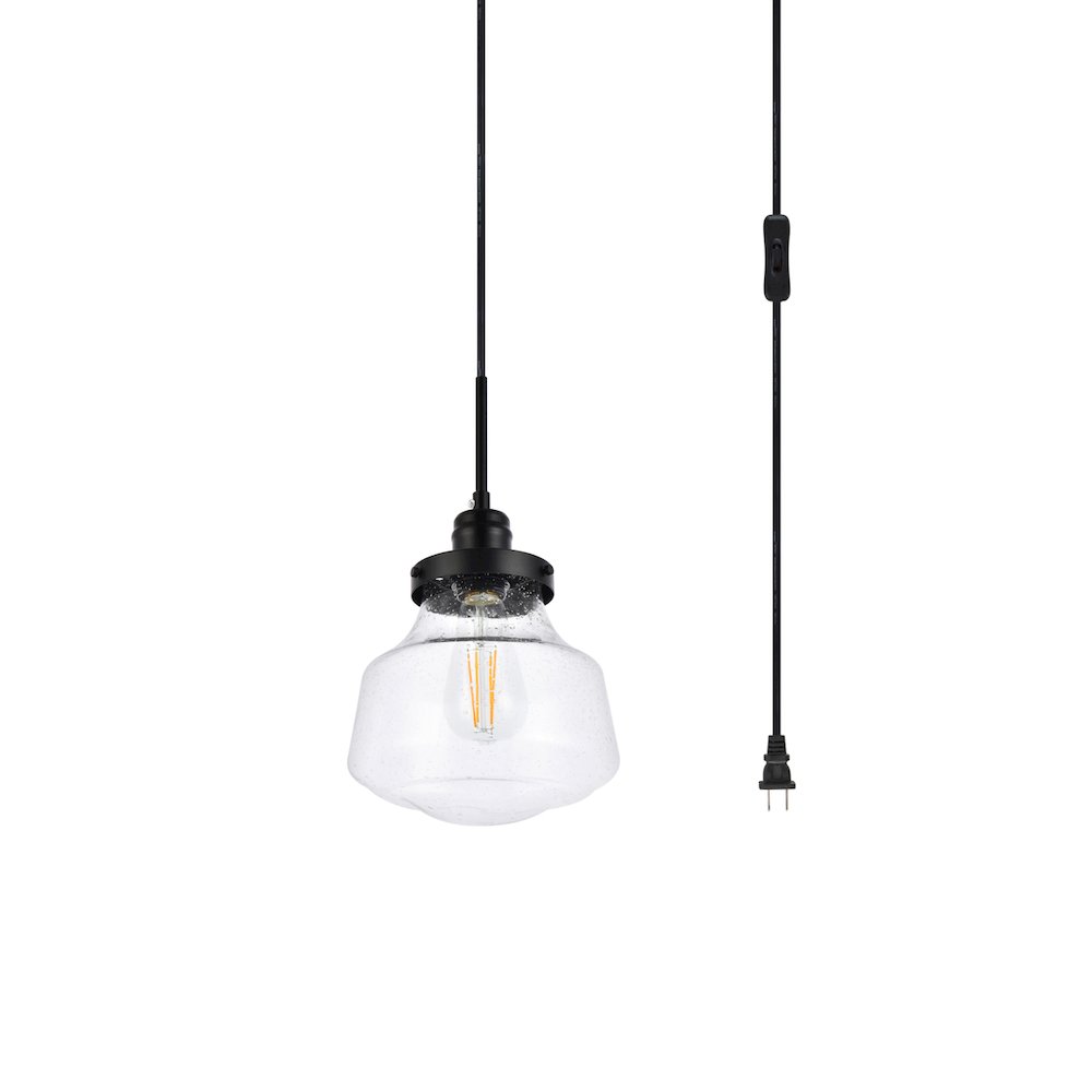 Lyle 1 Light Black And Clear Seeded Glass Plug In Pendant. Picture 3
