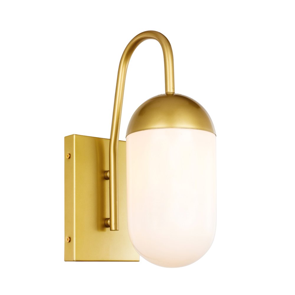 Kace 1 Light Brass And Frosted White Glass Wall Sconce. Picture 6