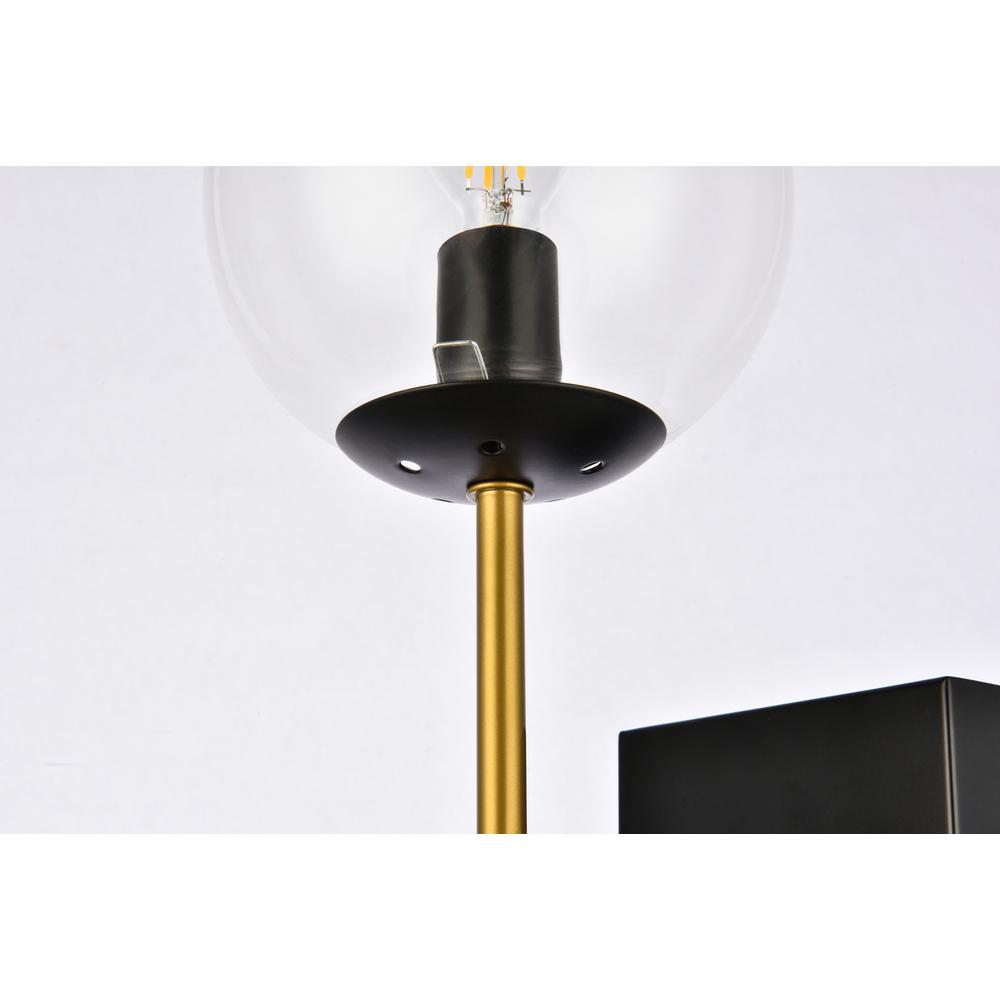 Neri 2 lights black and brass and clear glass wall sconce. Picture 5