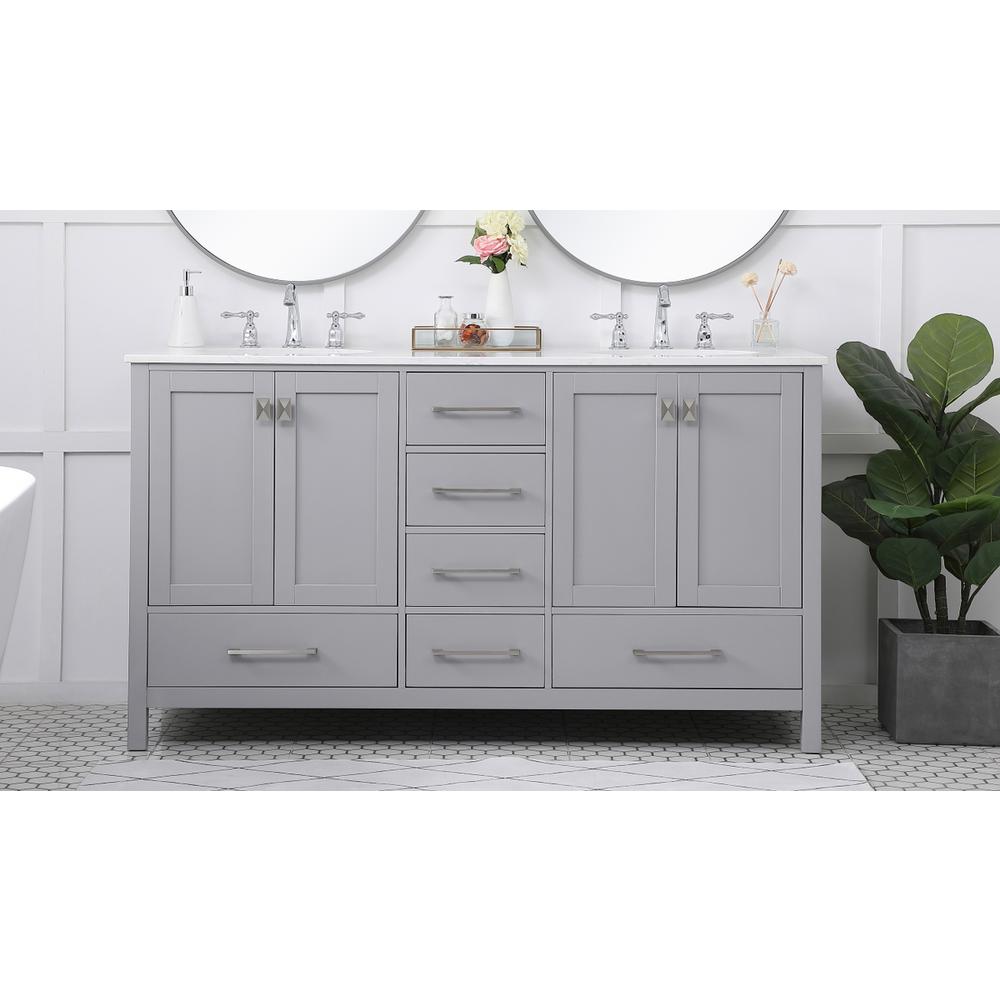 60 inch Double Bathroom Vanity in Gray. Picture 14