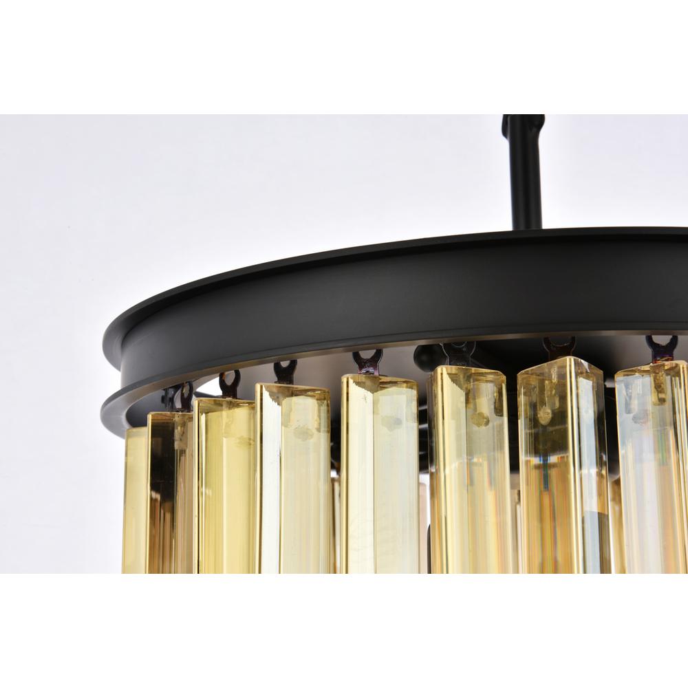 Sydney 3 light Matte Black Pendant Golden Teak (Smoky) Royal Cut Crystal. Picture 4