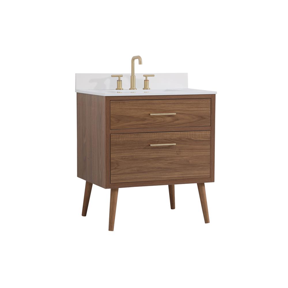 30 inch bathroom Vanity in Walnut Brown with Backsplash. Picture 7