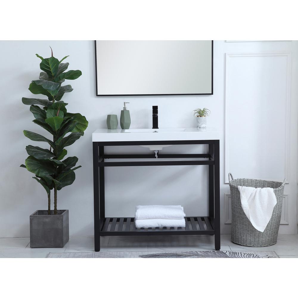 36 inch Single Bathroom Metal Vanity in Black. Picture 14