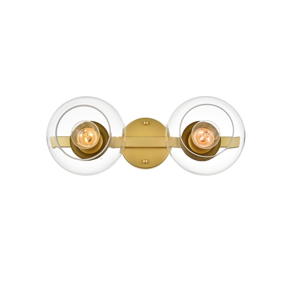 Rogelio 2 light Brass and Clear Bath Sconce. Picture 1