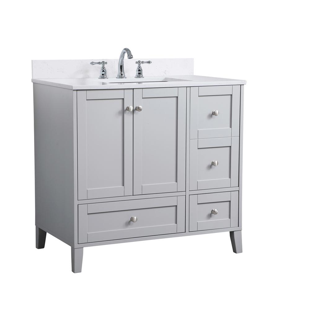 36 inch Single Bathroom Vanity in Grey with Backsplash. Picture 8