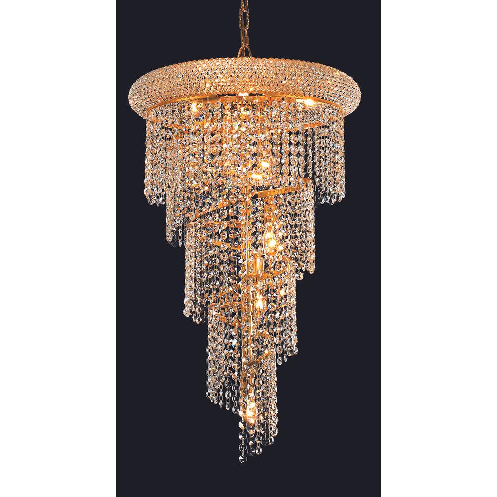 Spiral 8 light Gold Pendant Clear Royal Cut Crystal. Picture 1