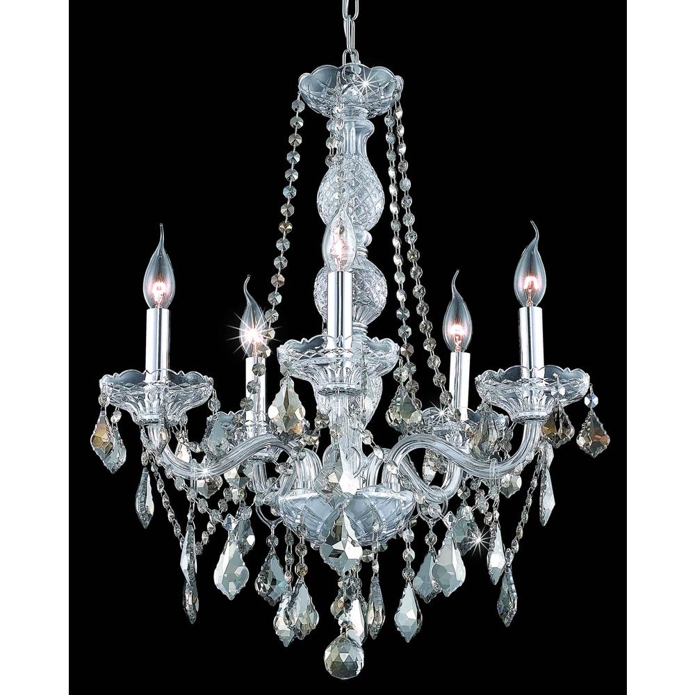 Verona 5 light Chrome Chandelier Golden Teak (Smoky) Royal Cut Crystal. Picture 1