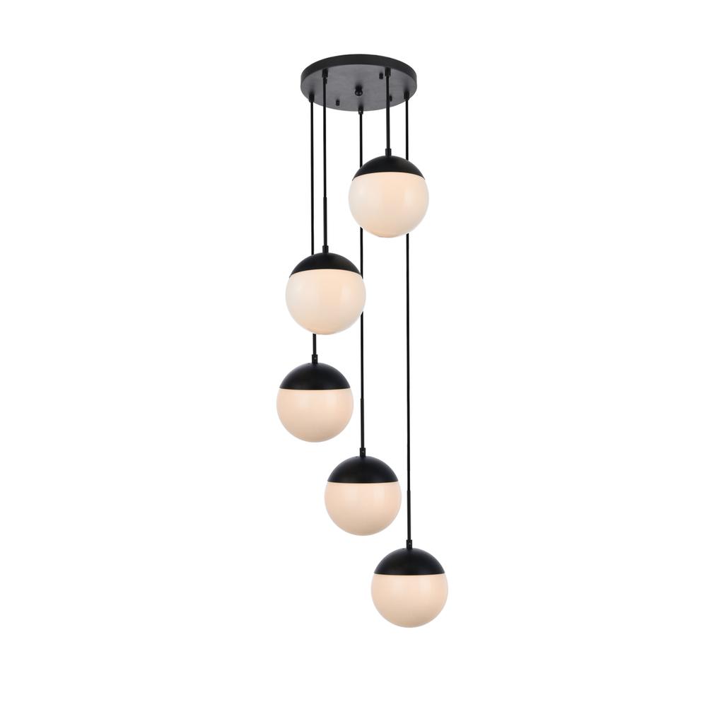 Eclipse 5 Lights Black Pendant With Frosted White Glass. Picture 1