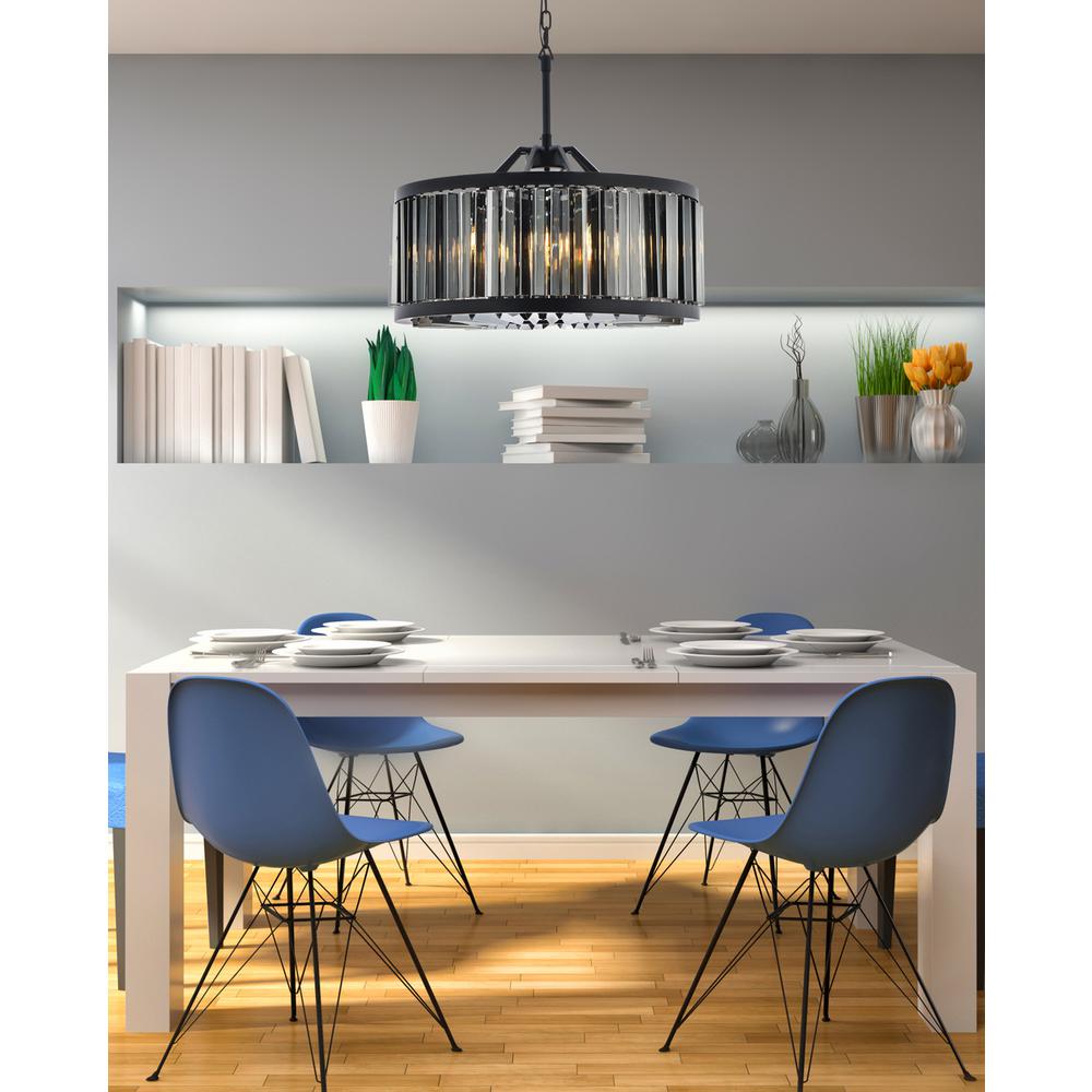 Chelsea 8 light Matte Black Chandelier Silver Shade (Grey) Royal Cut Crystal. Picture 8