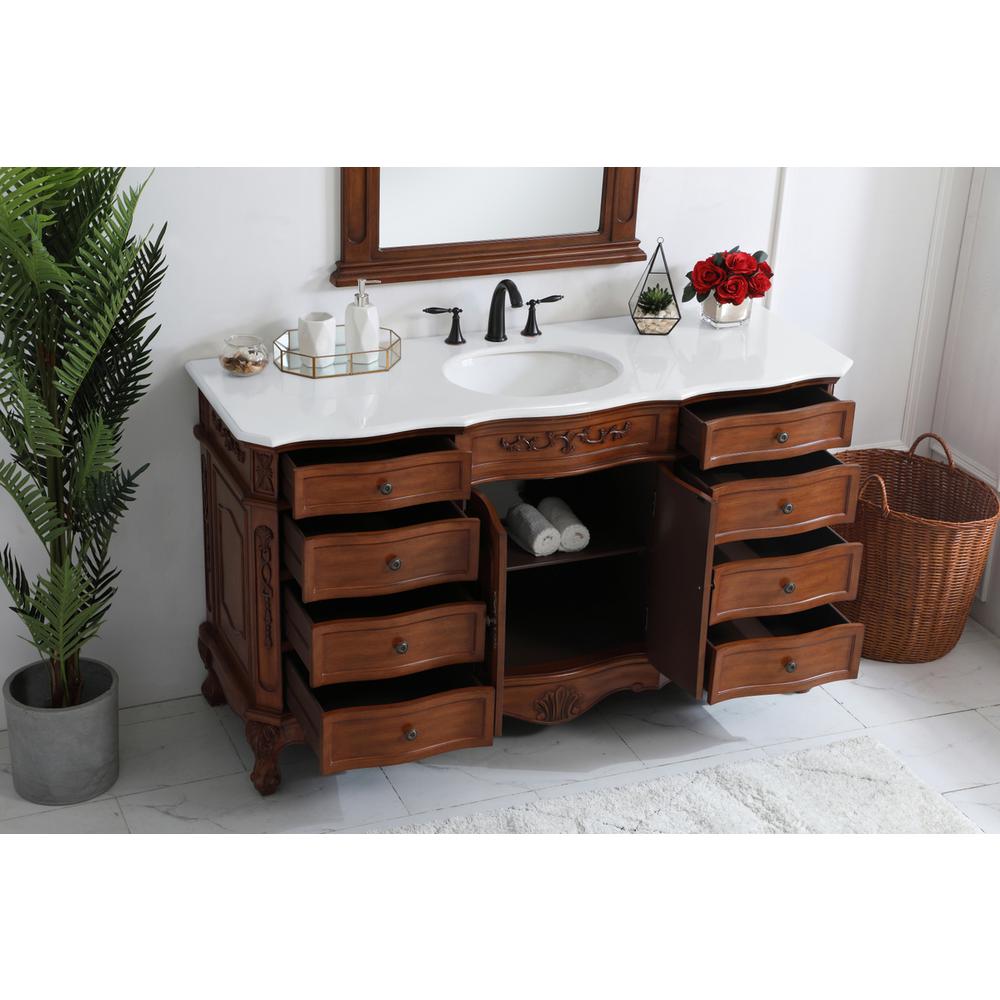 60 inch Single Bathroom vanity in Teak with ivory white engineered marble. Picture 3